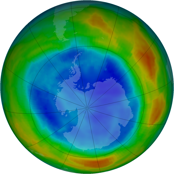 Antarctic ozone map for 15 August 1996